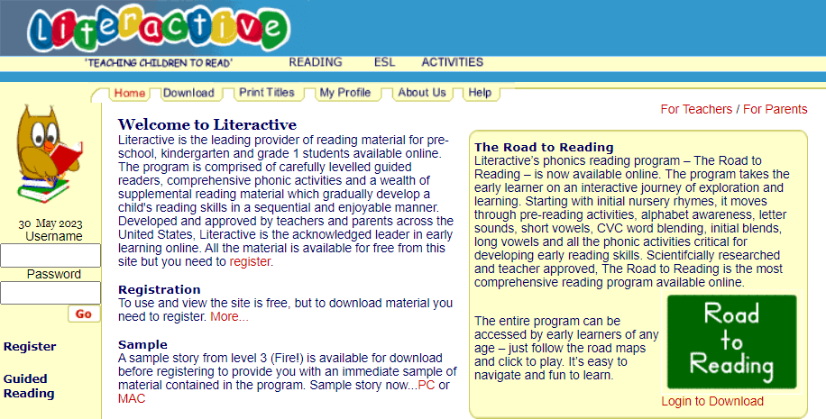Literactive - web tiếng Anh dành cho trẻ em với nhiều cấp độ từ mầm non cho đến tiểu học