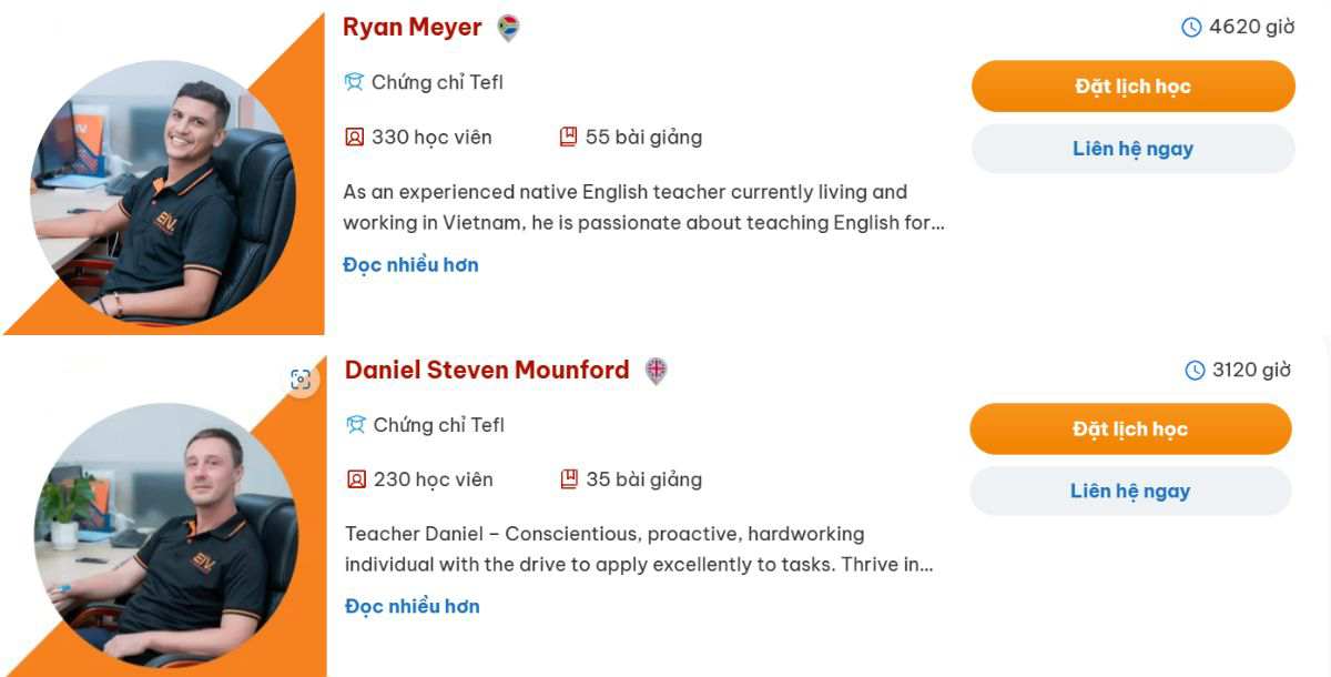 Giáo viên bản ngữ giảng dạy trên hệ thống MyEIV